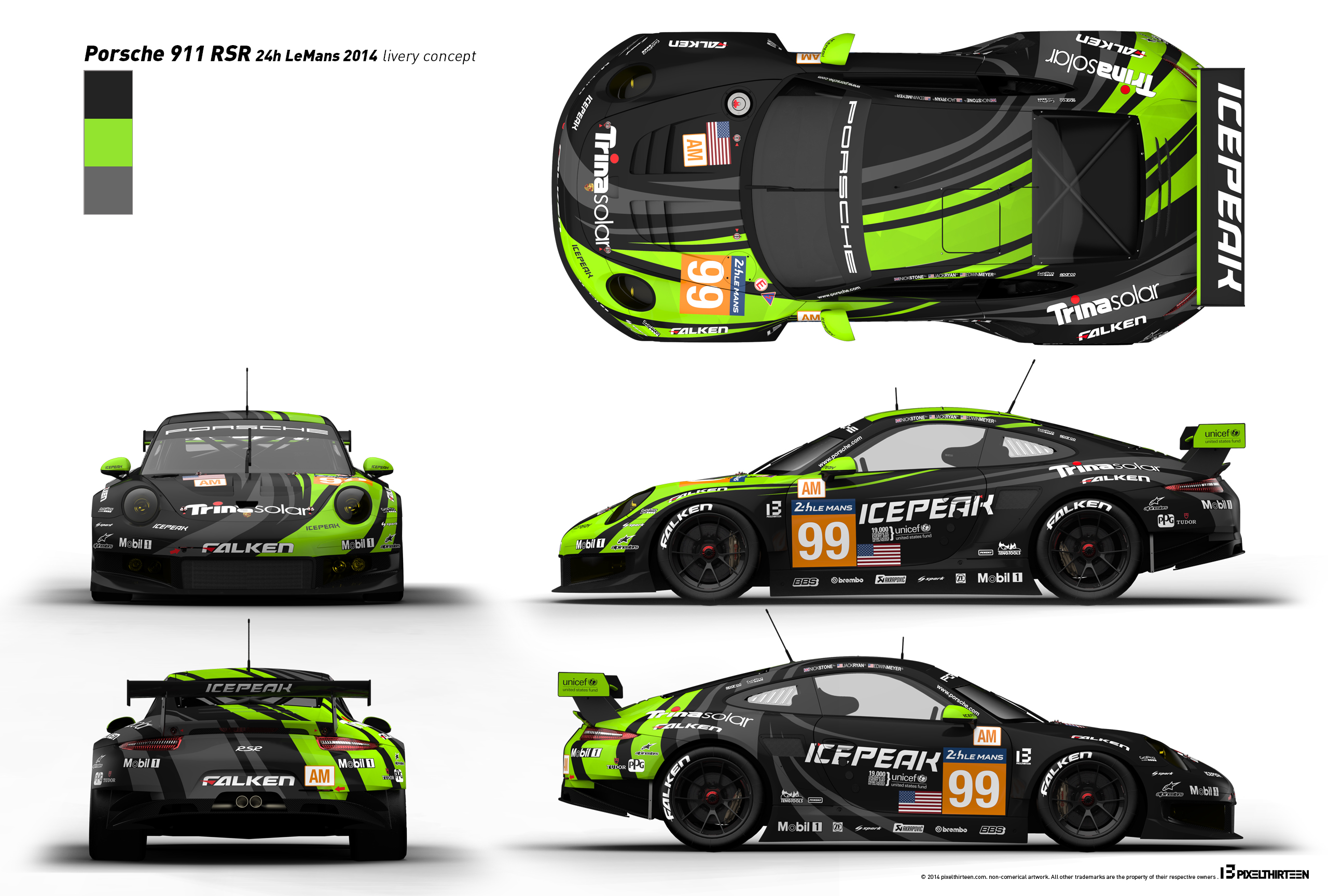 black green porsche 911 rsr livery design lcd black and green design